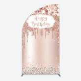 Lofaris Rose Gold Glitter Flowers Birthday Half Moon Arch Backdrop